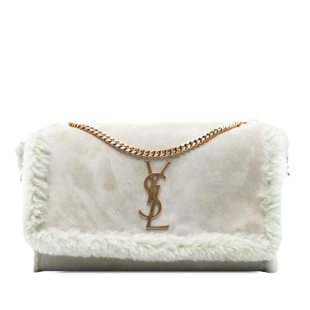 Saint Laurent Medium Shearling Monogram Kate Reversible Shoulder Bag Grey Very good - Front View