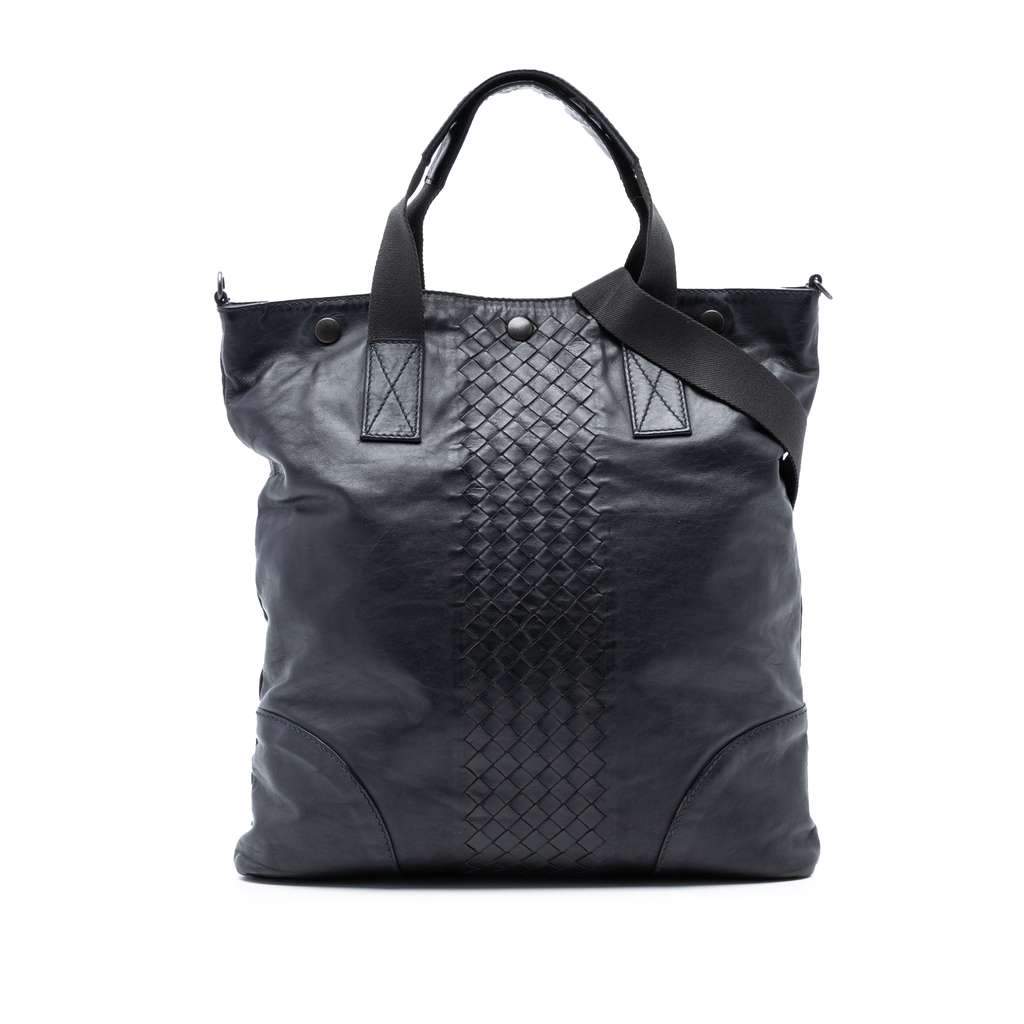 Bottega Veneta Intrecciato Trimmed Nappa Convertible Tote Black Leather Very good - Front View