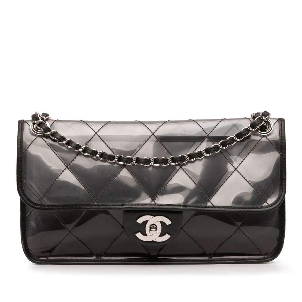 Chanel Stitched PVC and Calfskin Naked Flap Black Very good - Front View