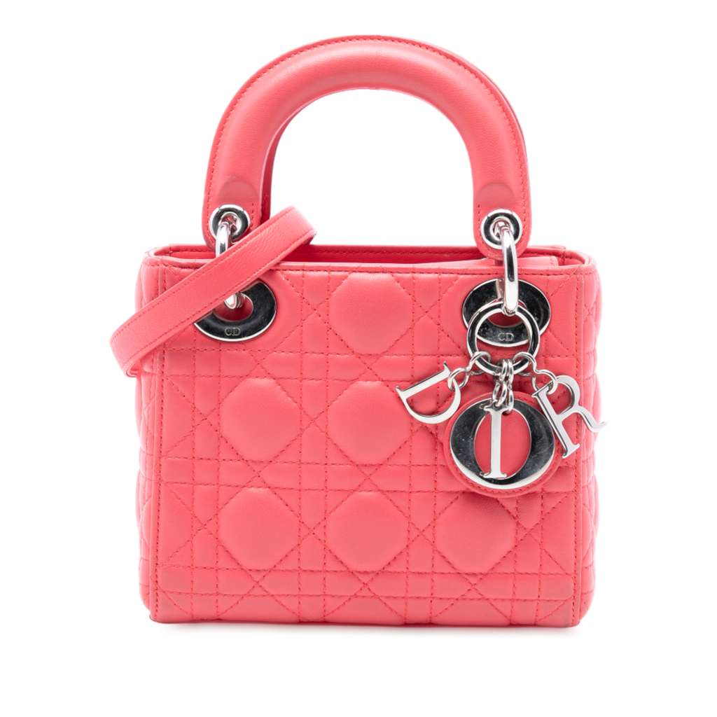 Dior Mini Lambskin Cannage Lady Dior Pink Leather Very good condition - Front View