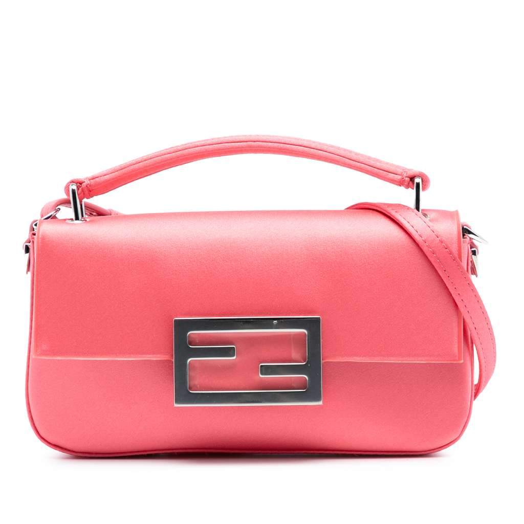Fendi Satin Phone Pouch Baguette Satchel Pink Satin Very good condition - Front View
