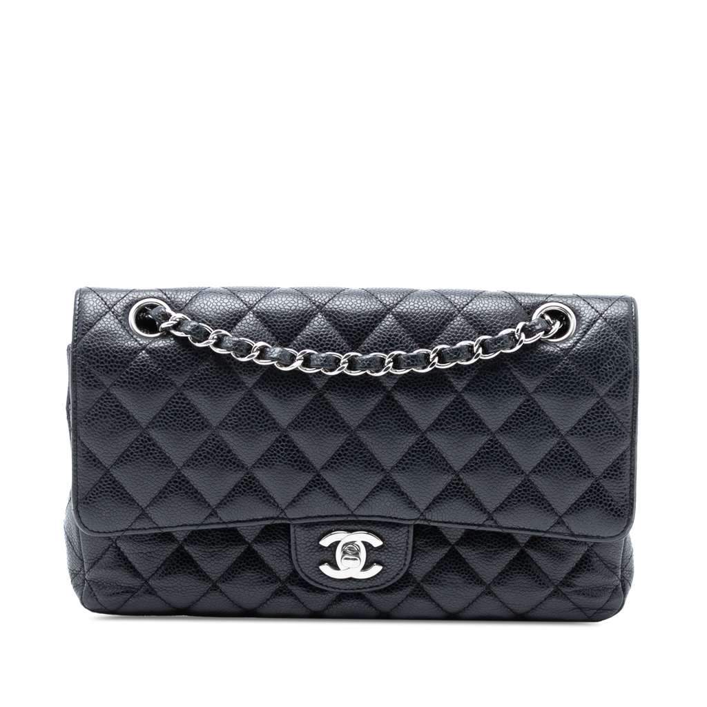Chanel Medium Classic Caviar Double Flap Black Leather Very good condition - Front View