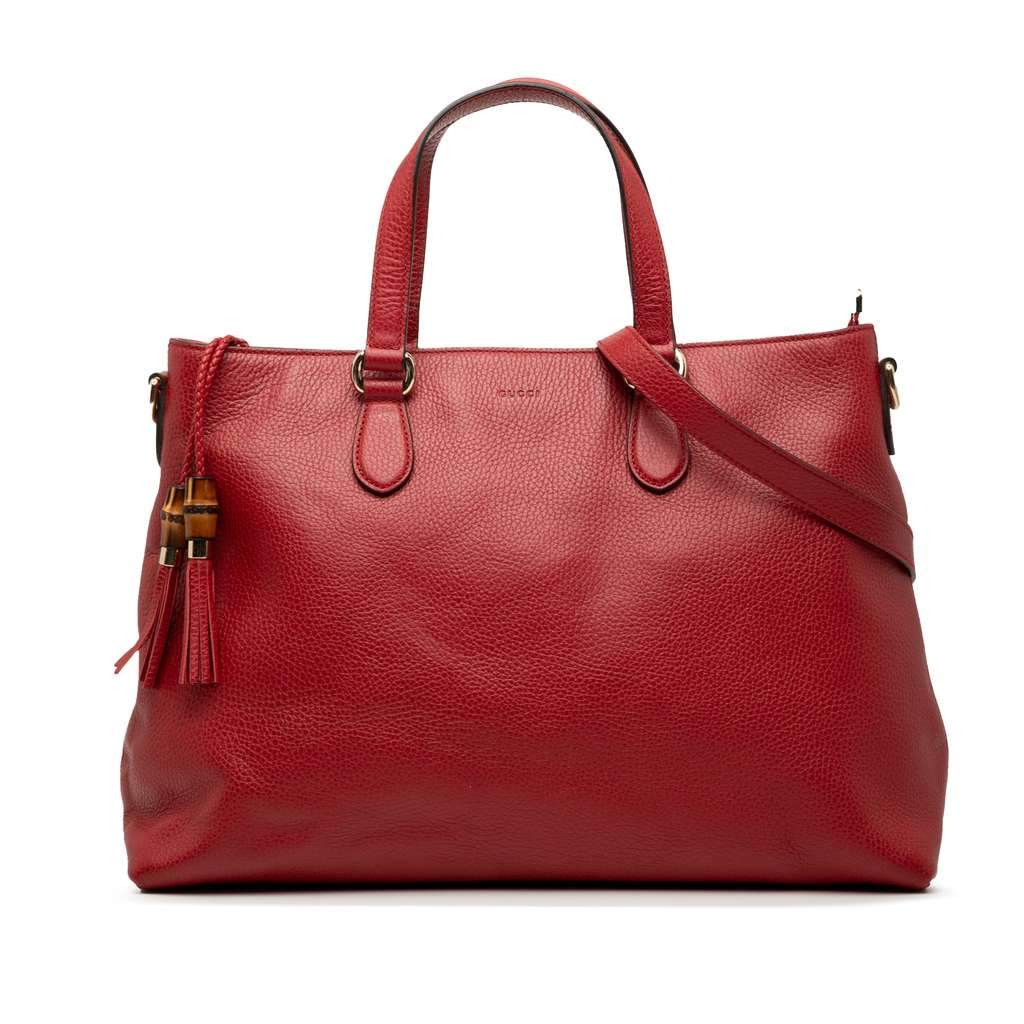 Gucci Leather Bamboo Tassel Satchel Red Leather Very good - Front View