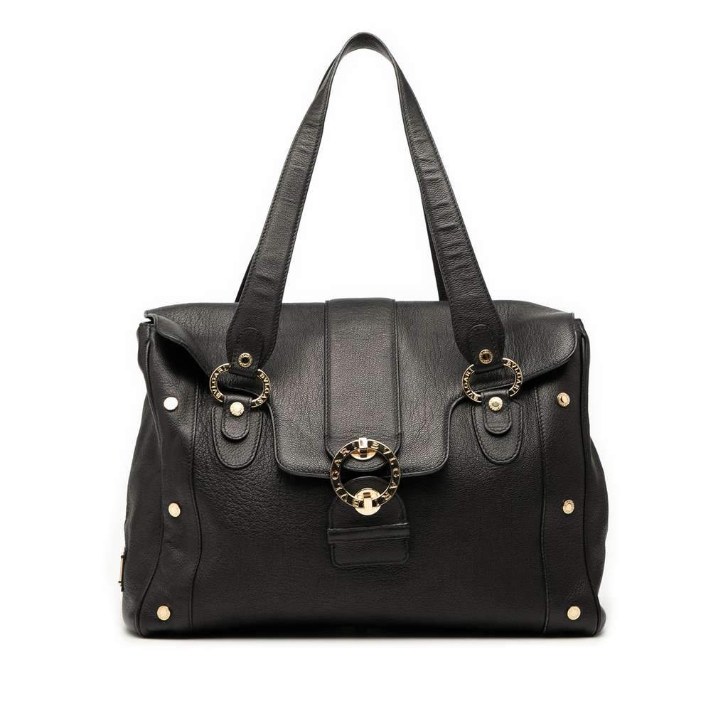 Bvlgari Leather Tote Black Leather Good - Front View
