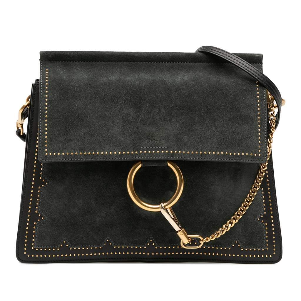 Chloé Medium Studded Suede and Calfskin Faye Crossbody Black Leather Good condition - Front View