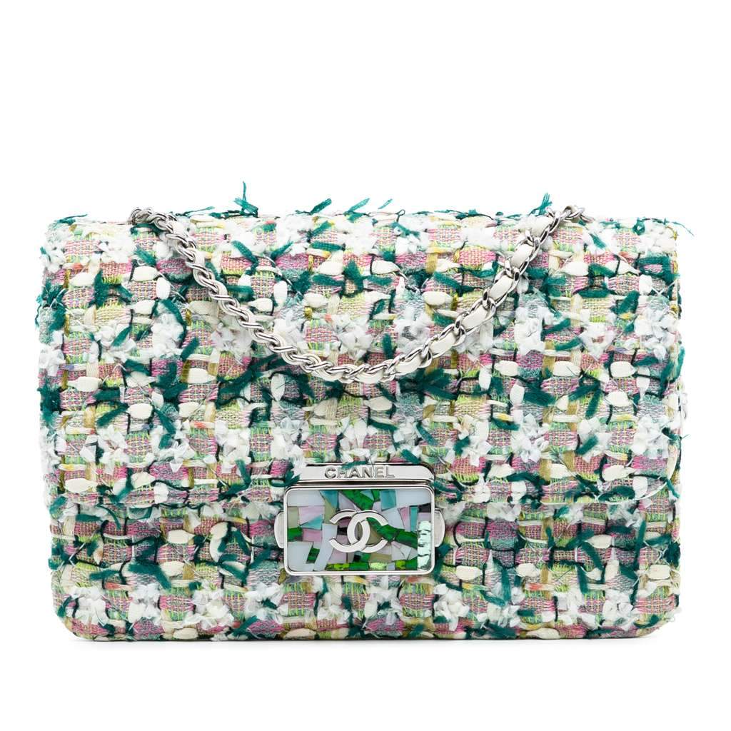 Chanel Mini Quilted Tweed Beauty Lock Flap Green Tweed Good condition - Front View