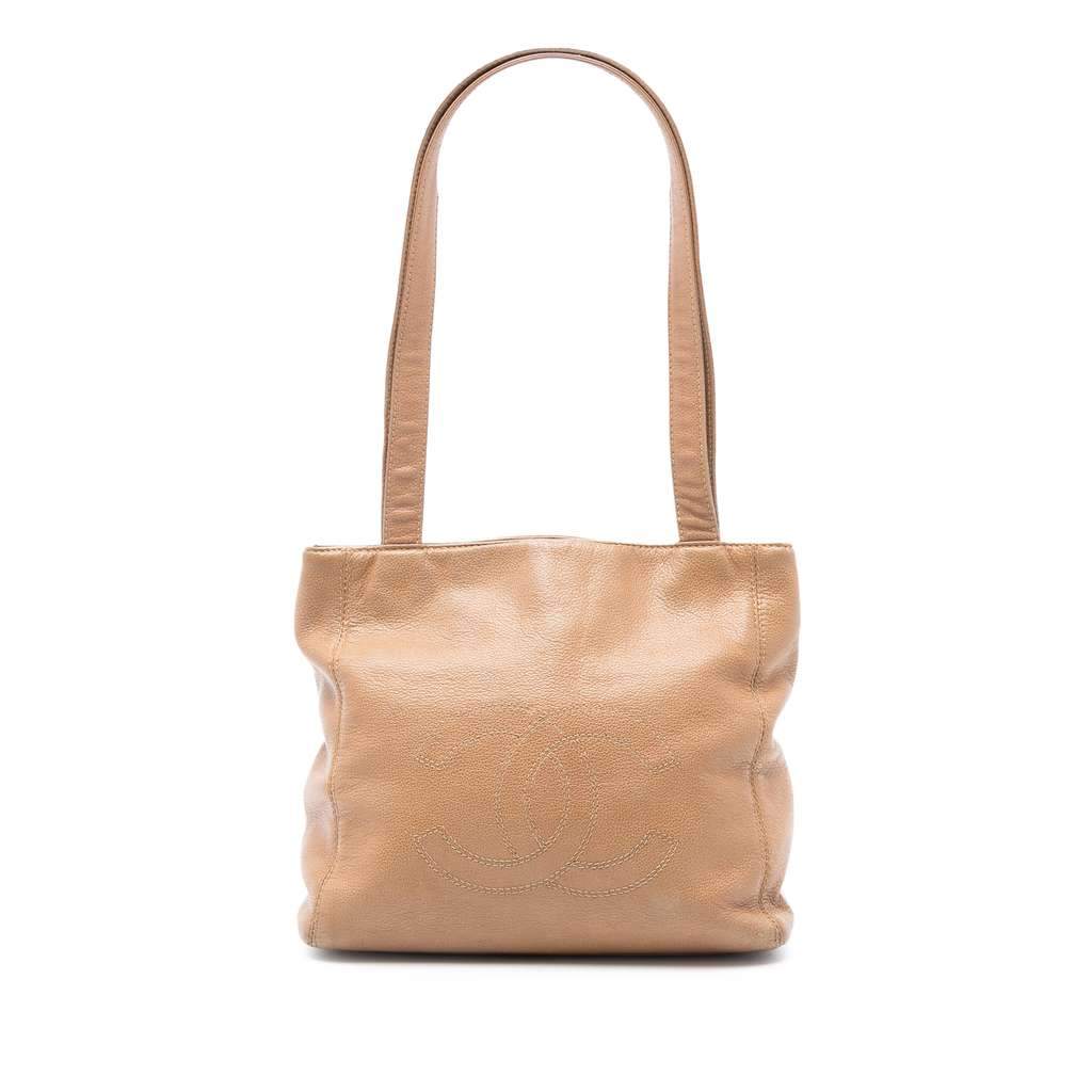 Chanel CC Lambskin Shoulder Bag Brown Leather Good - Front View
