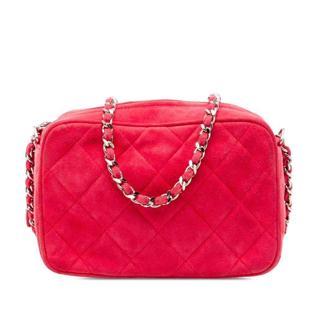 Chanel Quilted Suede Camera Bag Red Leather Very good - Front View