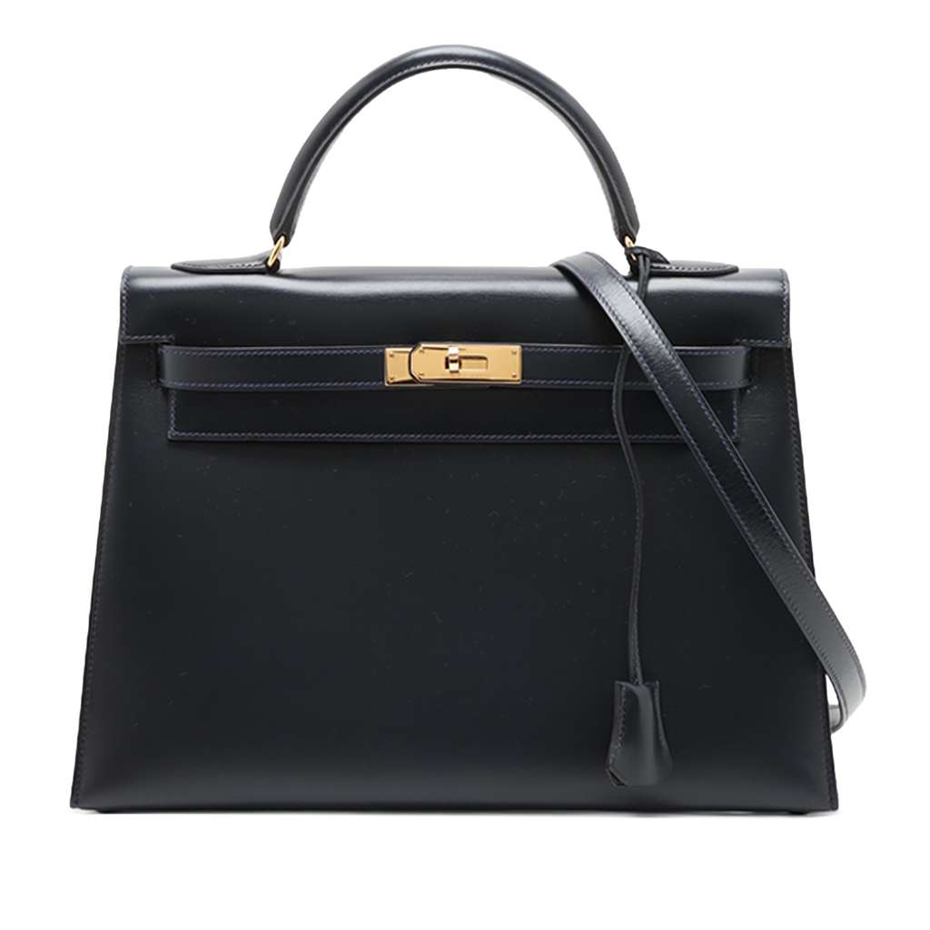 Hermès Box Calf Kelly Sellier 32 Blue Leather Good condition - Front View