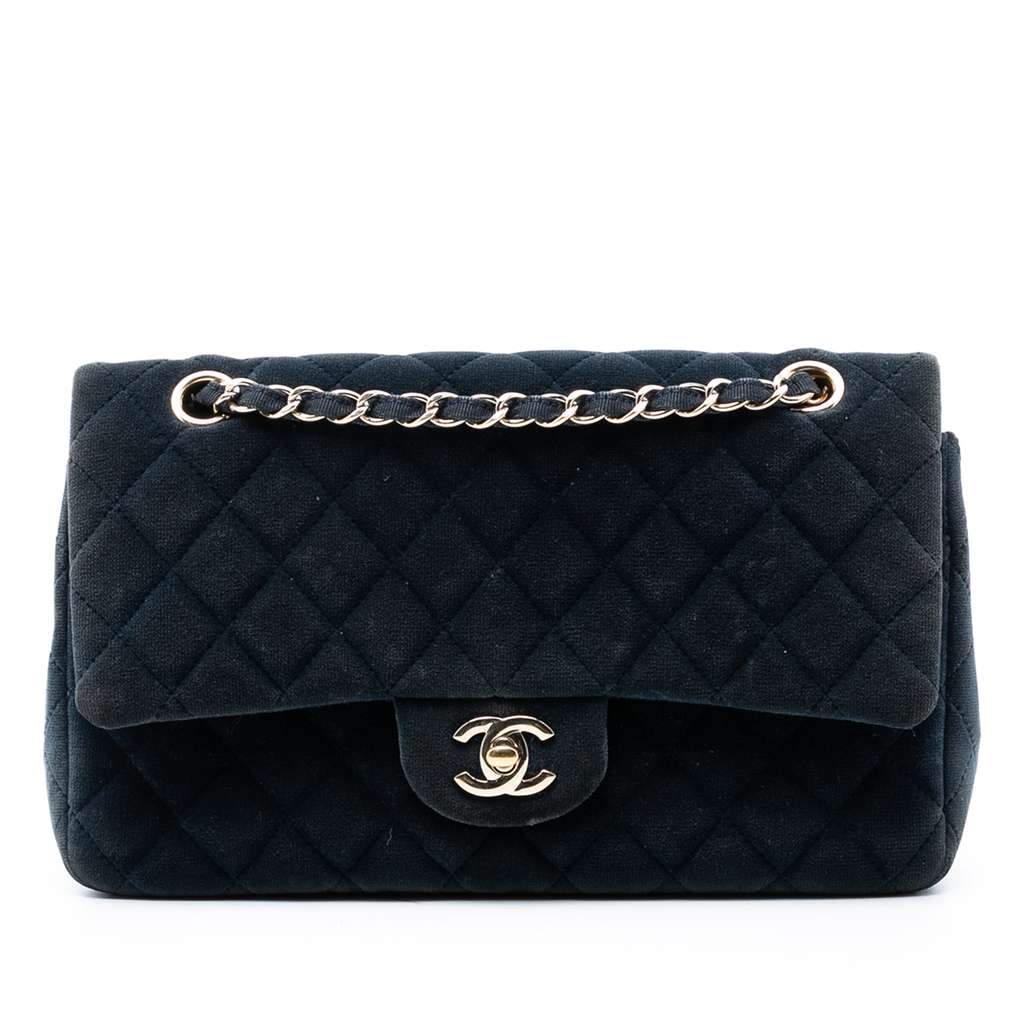 Chanel Medium Classic Velvet Double Flap Blue Velvet Very good - Front View