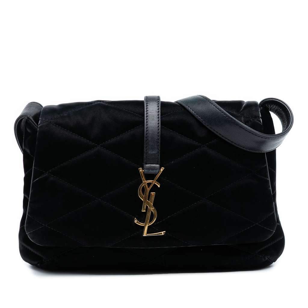 Saint Laurent Quilted Satin Le 57 Shoulder Bag Black Satin Very good condition - Front View