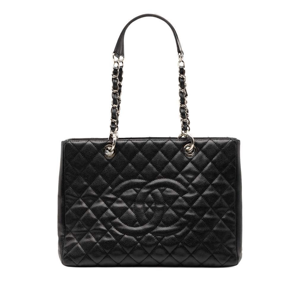 Chanel Caviar Grand Shopping Tote Black Leather Very good - Front View