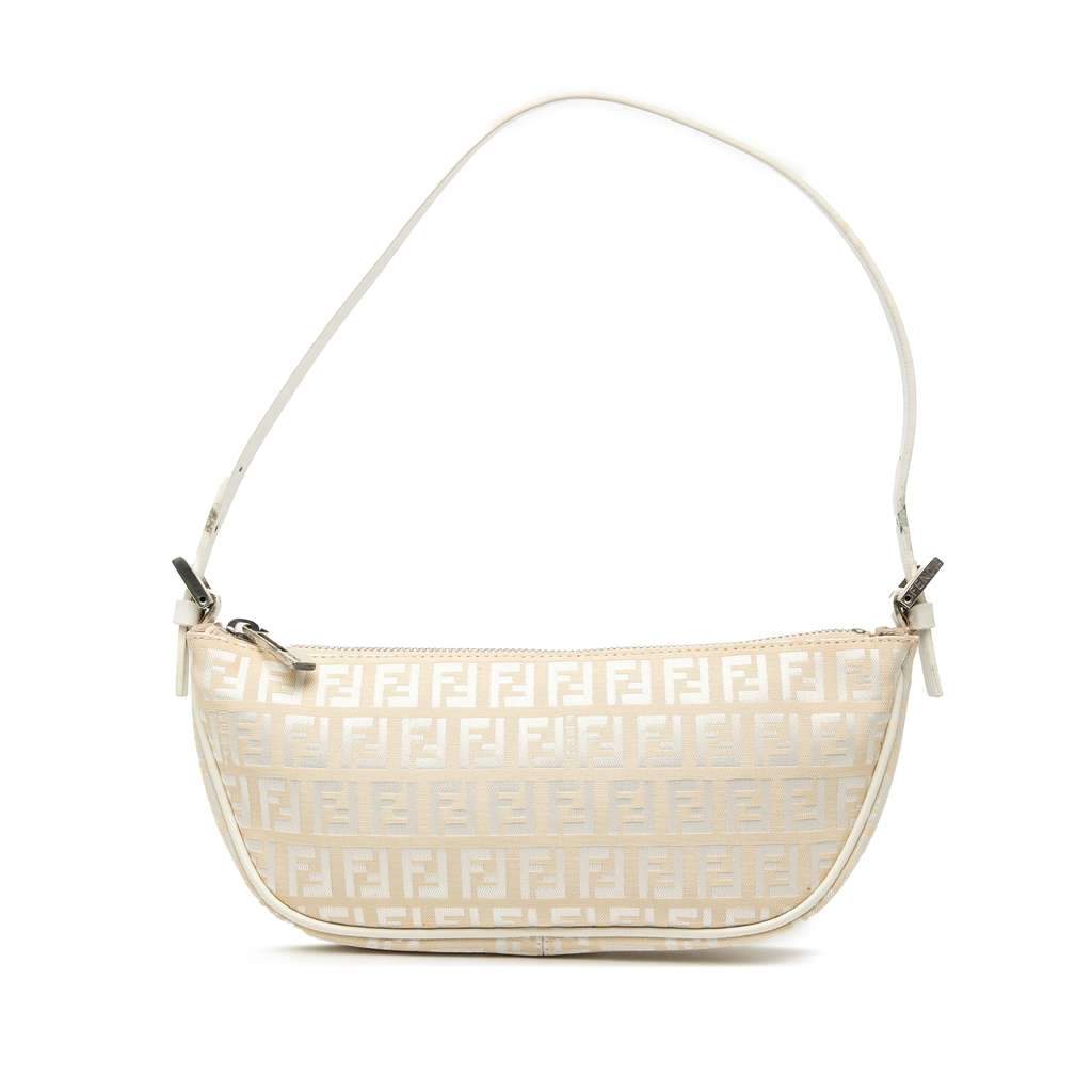 Fendi Zucchino Canvas Shoulder Bag Brown Canvas Good - Front View