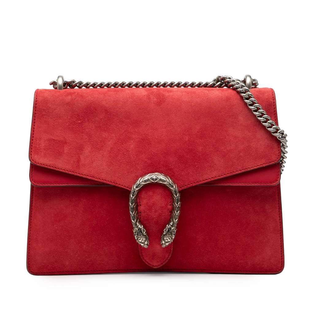 Gucci Medium Suede Dionysus Shoulder Bag Red Leather Good - Front View