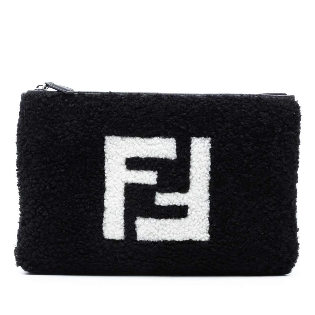 Fendi Shearling FF Flat Pouch Black Very good - Front View
