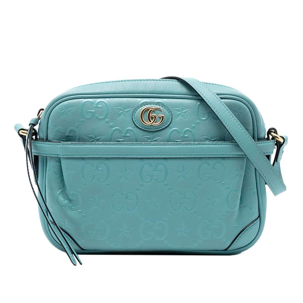 Gucci GG Star Embossed Leather Crossbody Blue Leather Very good - Front View