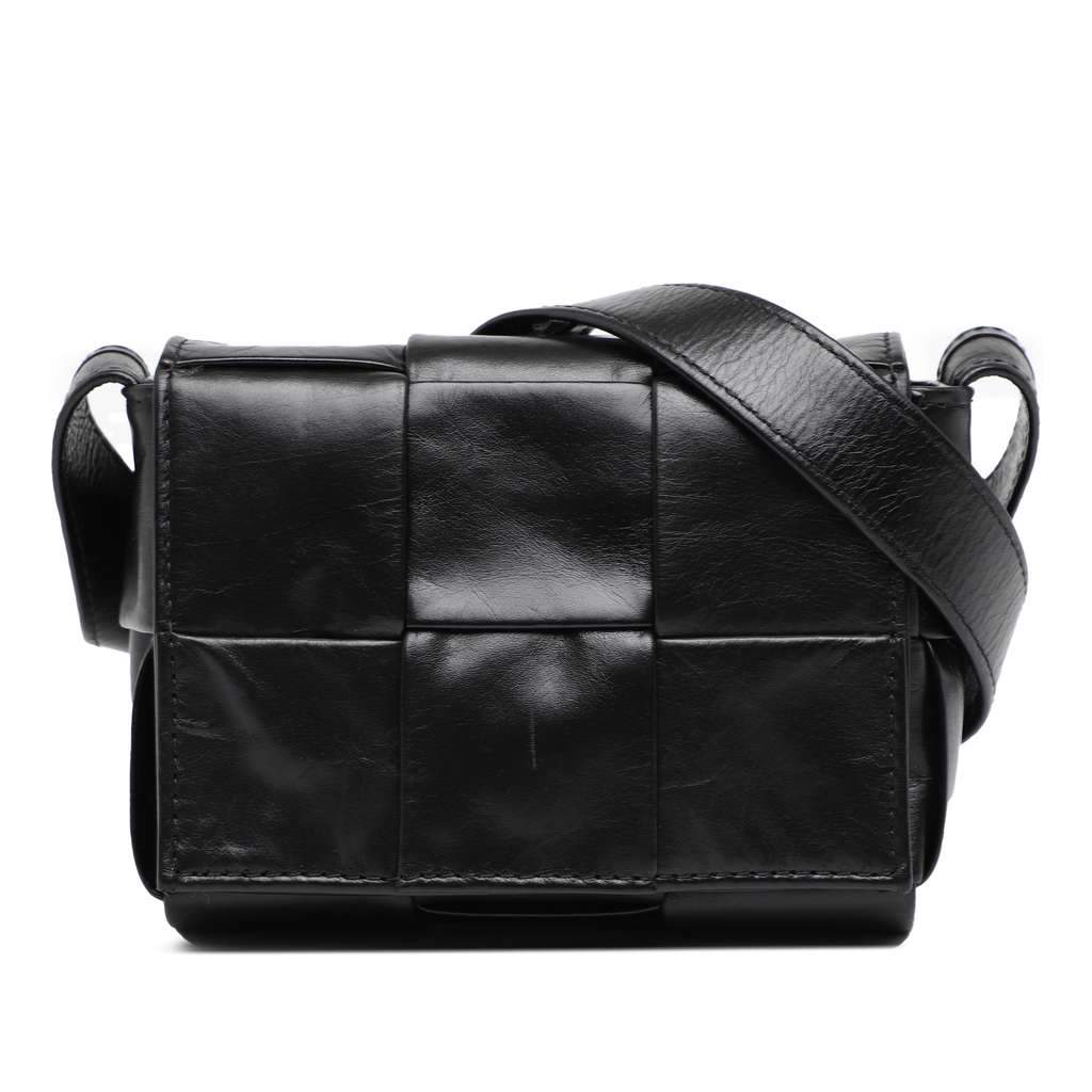 Bottega Veneta Candy Paper Calfskin Intrecciato Cassette Crossbody Black Leather Very good - Front View