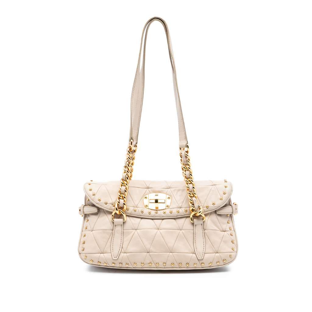 Miu Miu Studded Matelasse Nappa Shoulder Bag Brown Leather Very good condition - Front View