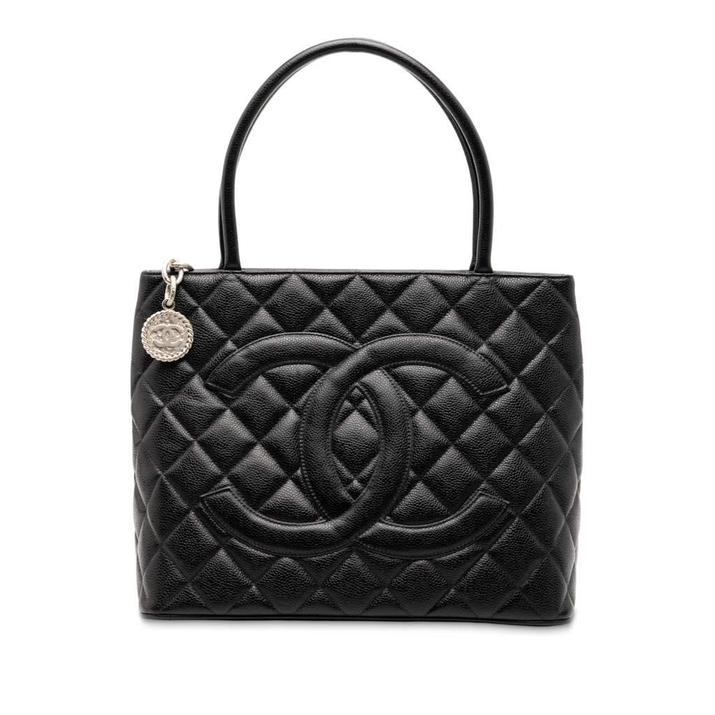 Chanel Caviar Medallion Tote Black Leather Very good - Front View