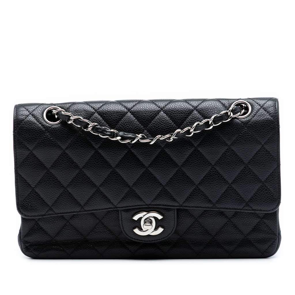 Chanel Medium Classic Caviar Double Flap Black Leather Very good condition - Front View