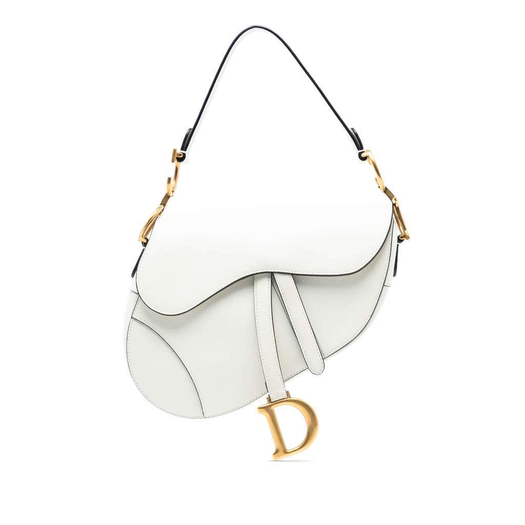 Dior Grained Calfskin Saddle Bag White Leather Good - Front View