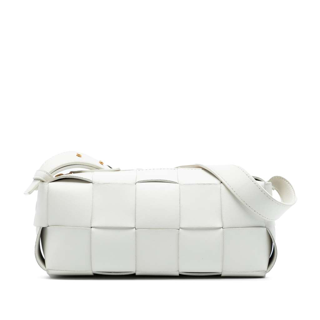 Bottega Veneta Small Lambskin Intrecciato Brick Cassette White Leather Very good - Front View
