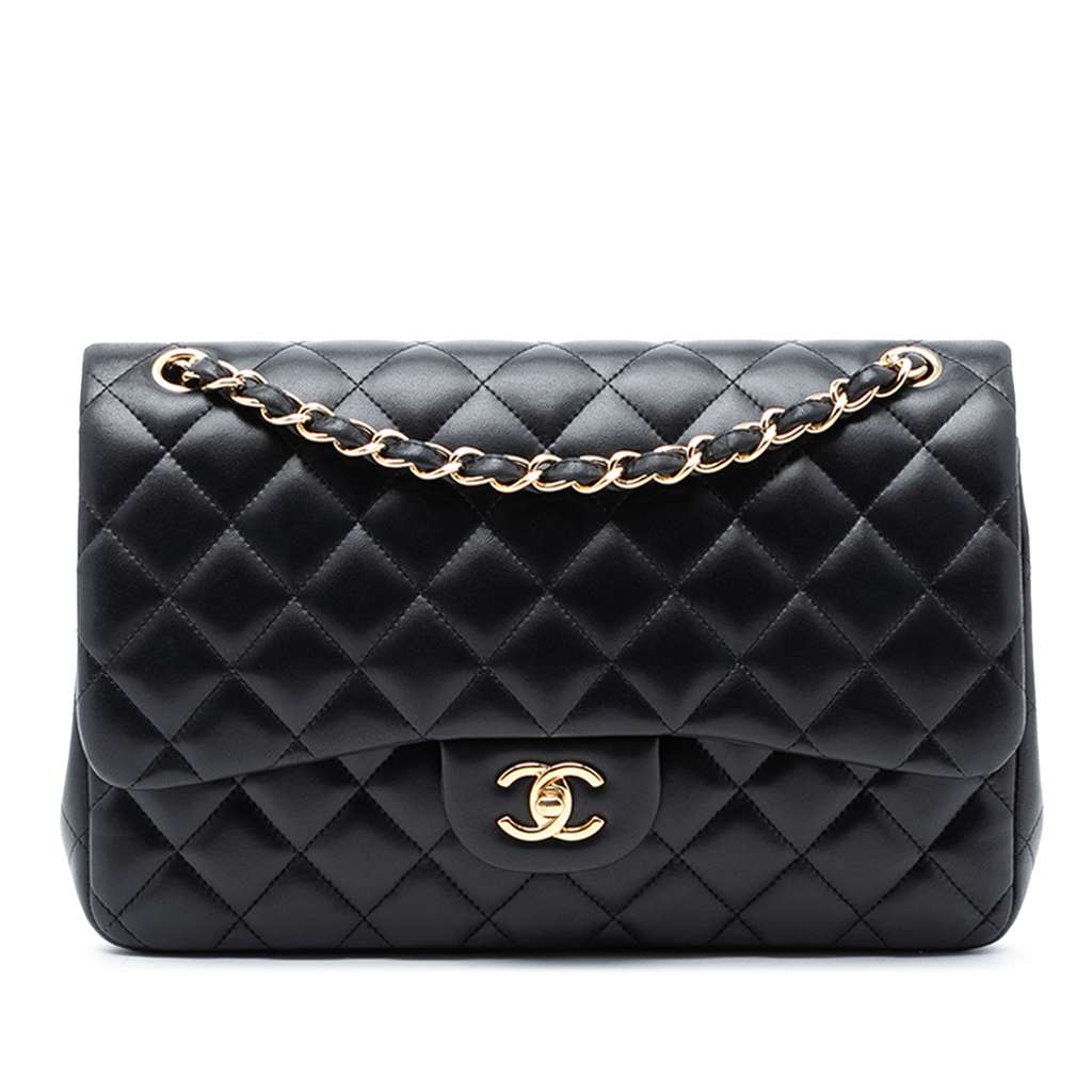 Chanel Jumbo Classic Lambskin Double Flap Black Leather Good condition - Front View