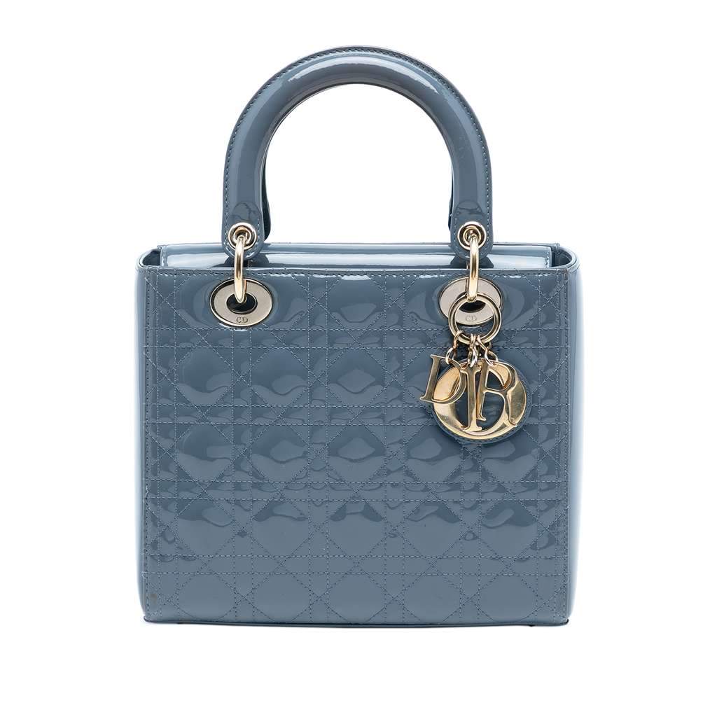 Dior Medium Patent Cannage Lady Dior Blue Leather Very good condition - Front View