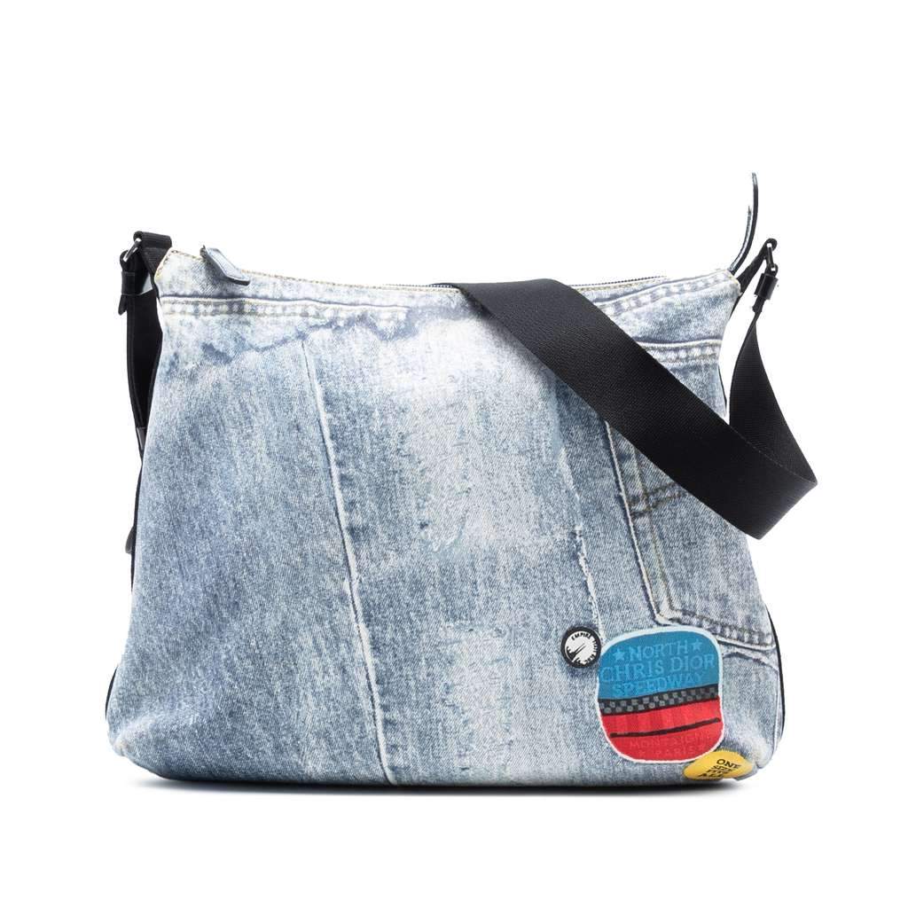Dior Printed Denim Speedway Crossbody Blue Denim Very good - Front View