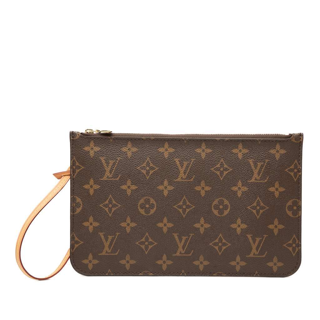 Louis Vuitton Monogram Neverfull Pouch Brown Good - Front View