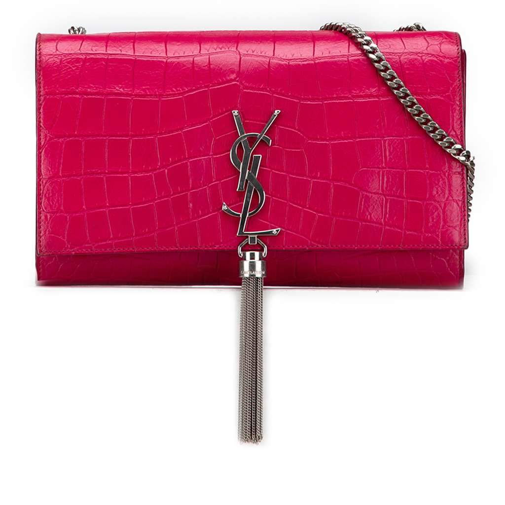 Saint Laurent Medium Croc Embossed Leather Kate Tassel Crossbody Pink Leather Very good - Front View
