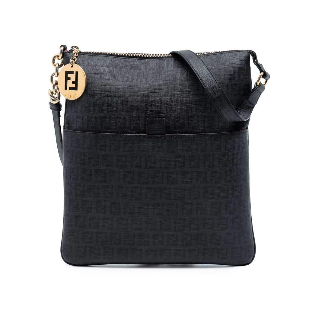 Fendi Zucchino Coated Canvas Charm Zip Crossbody Black Canvas Very good condition - Front View