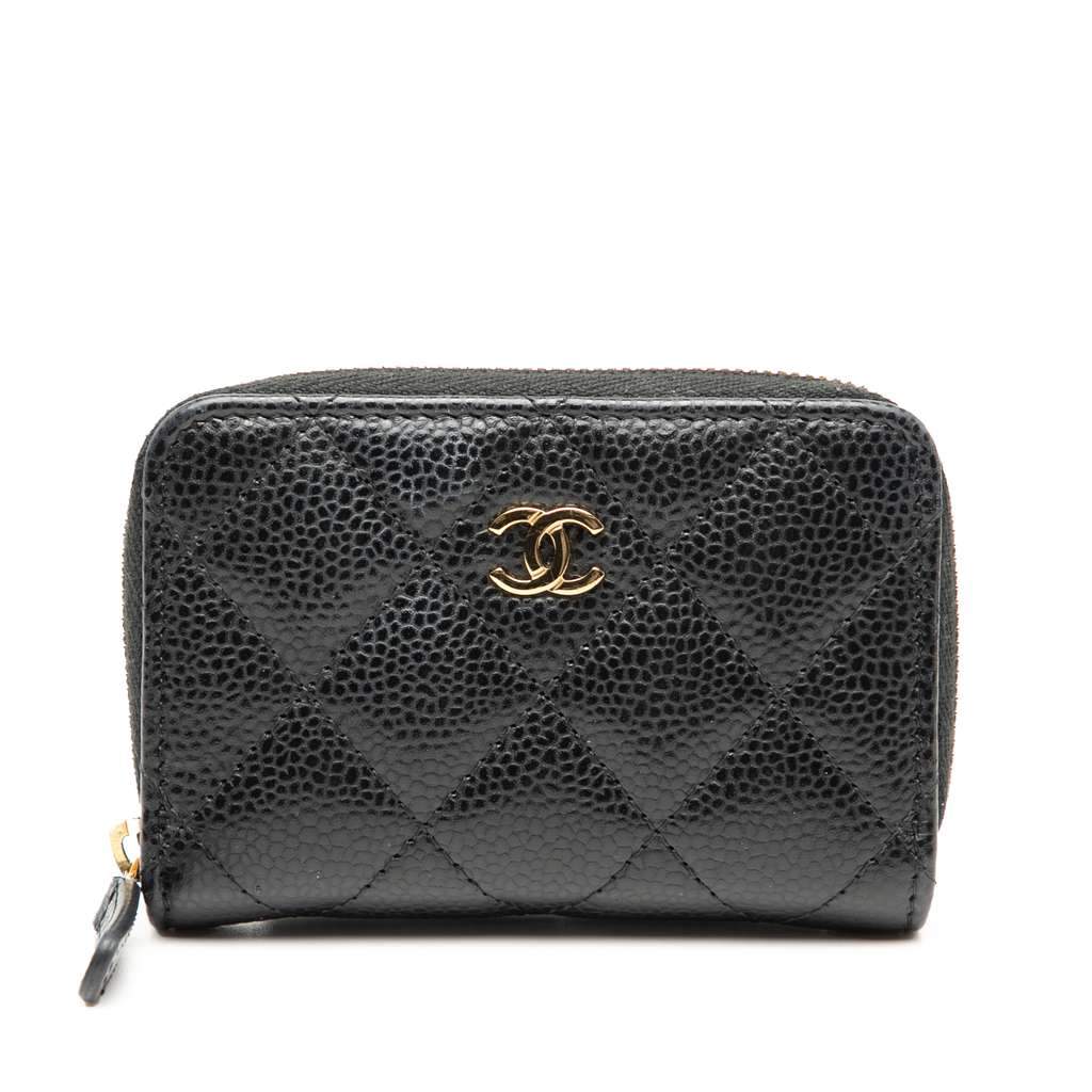 Chanel CC Quilted Caviar Zip Coin Purse Black Leather Very good condition - Front View
