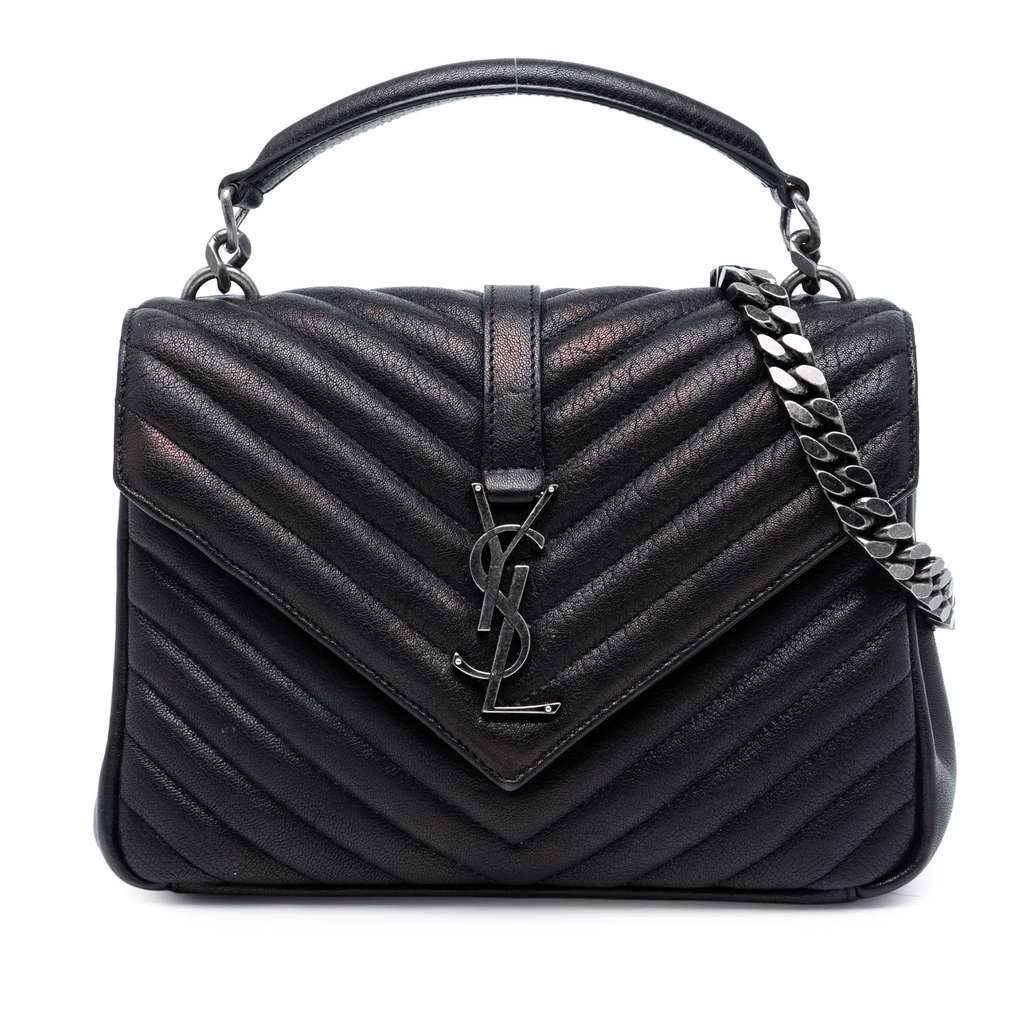 Saint Laurent Medium Chevron Sheepskin Monogram College Satchel Black Leather Good condition - Front View