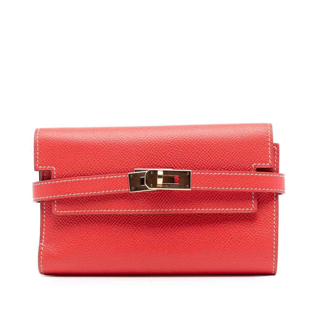 Hermès Epsom Kelly Depliant Wallet Red Leather Very good condition - Front View