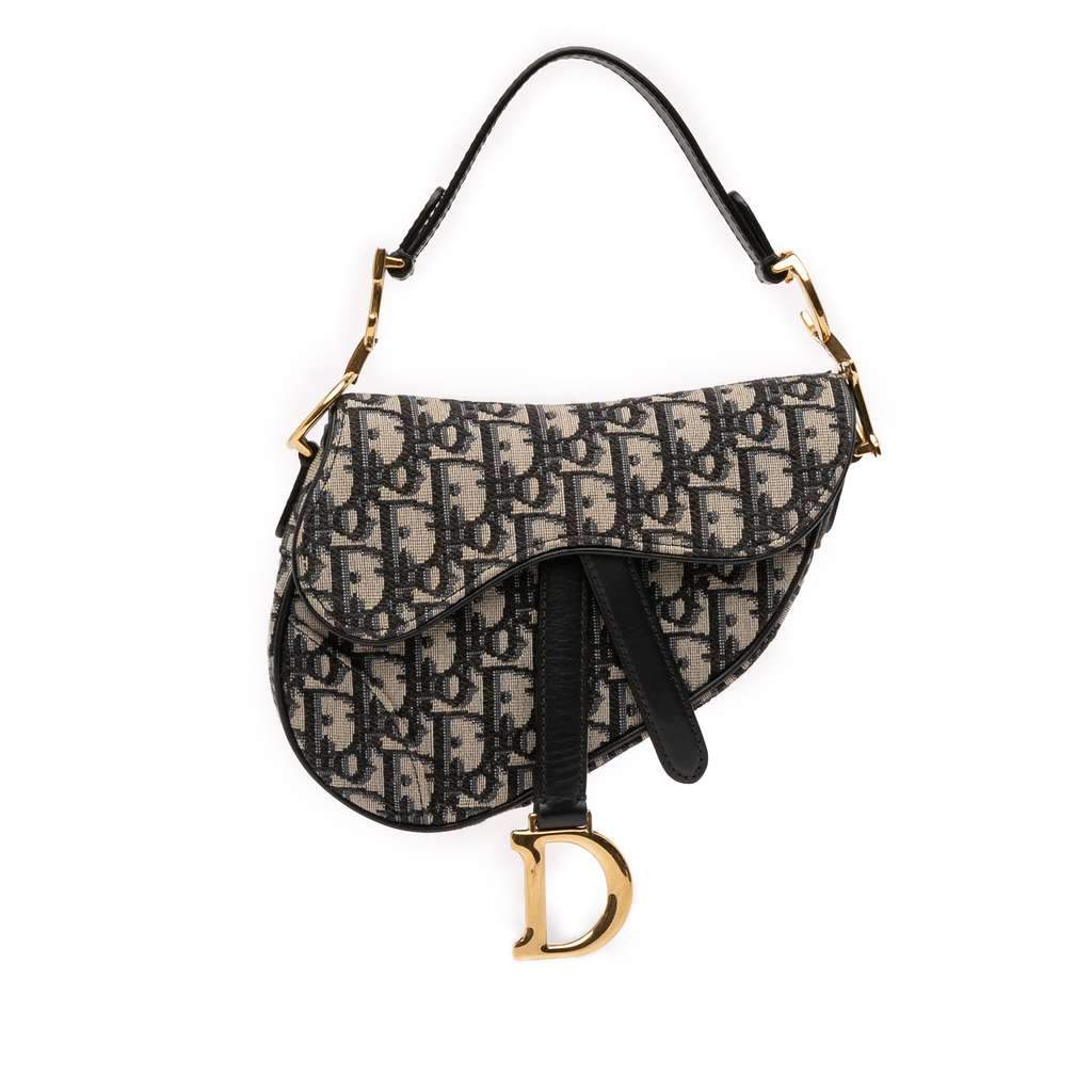 Dior Mini Oblique Canvas Saddle Bag Blue Canvas Very good - Front View