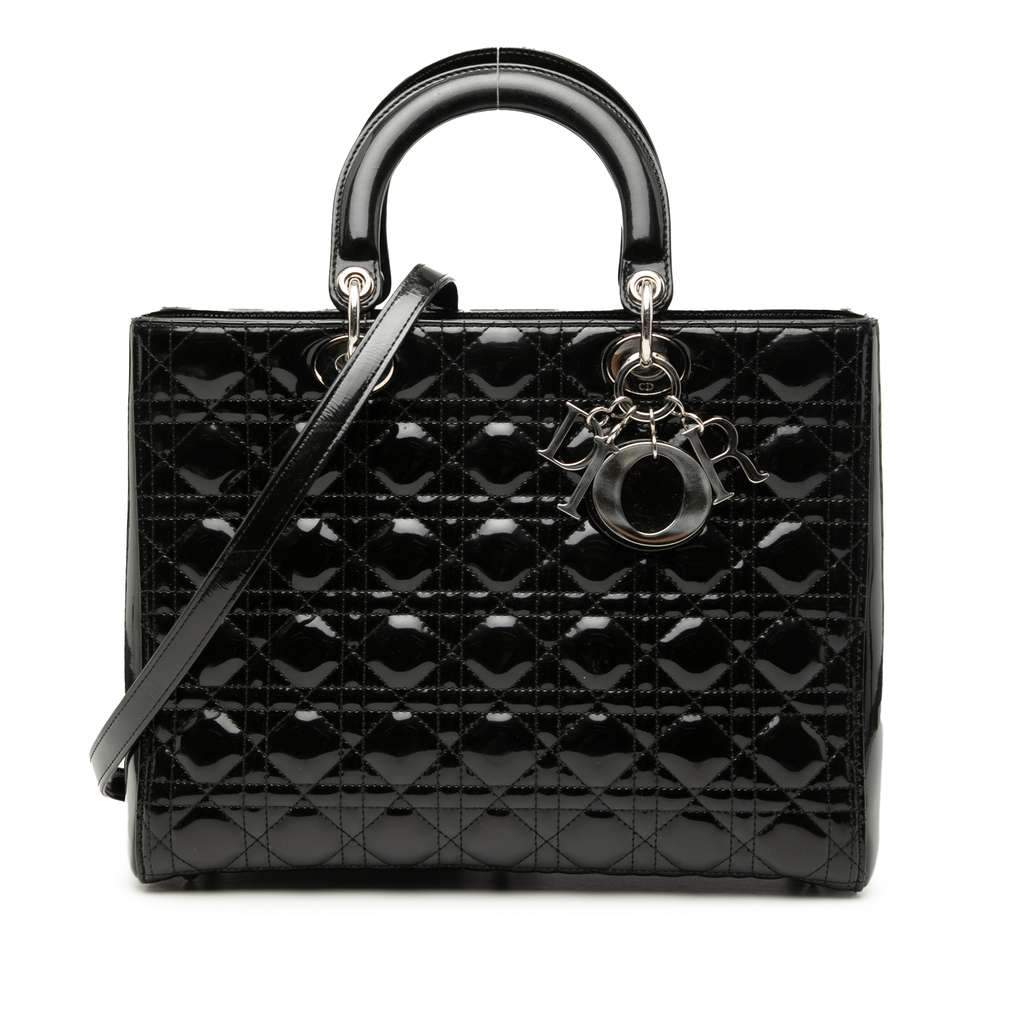 Dior Large Patent Cannage Lady Dior Black Leather Very good - Front View