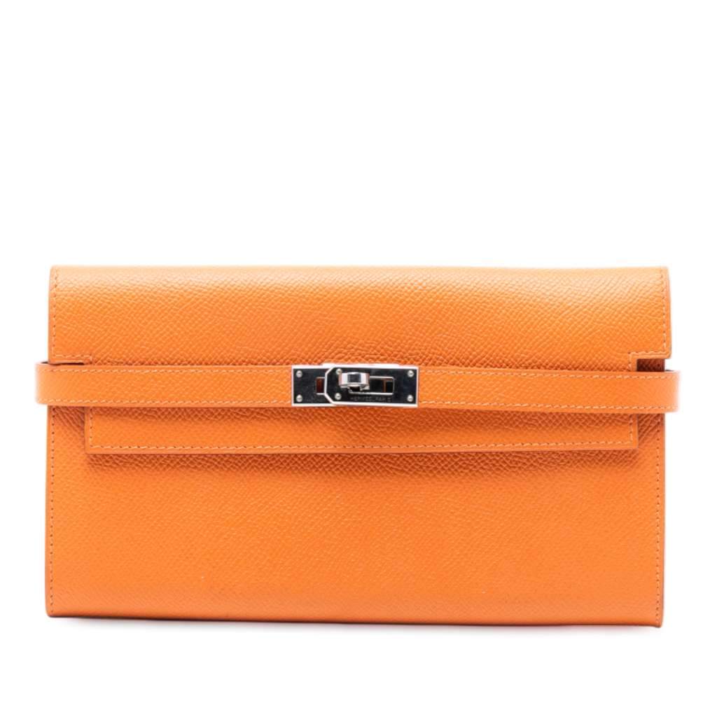 Hermès Epsom Kelly Trifold Long Wallet Orange Leather Very good condition - Front View