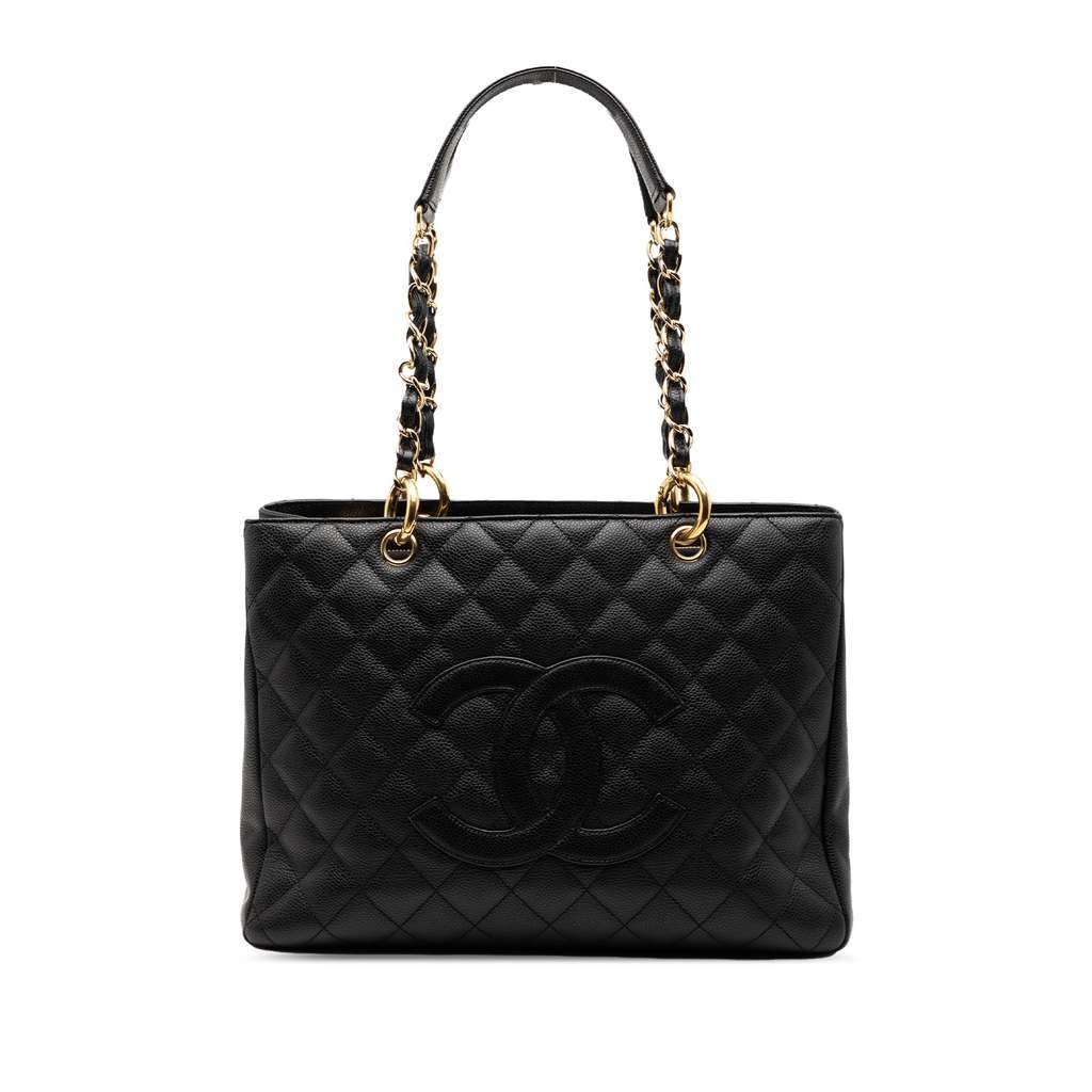 Chanel Caviar Grand Shopping Tote Black Leather Good - Front View