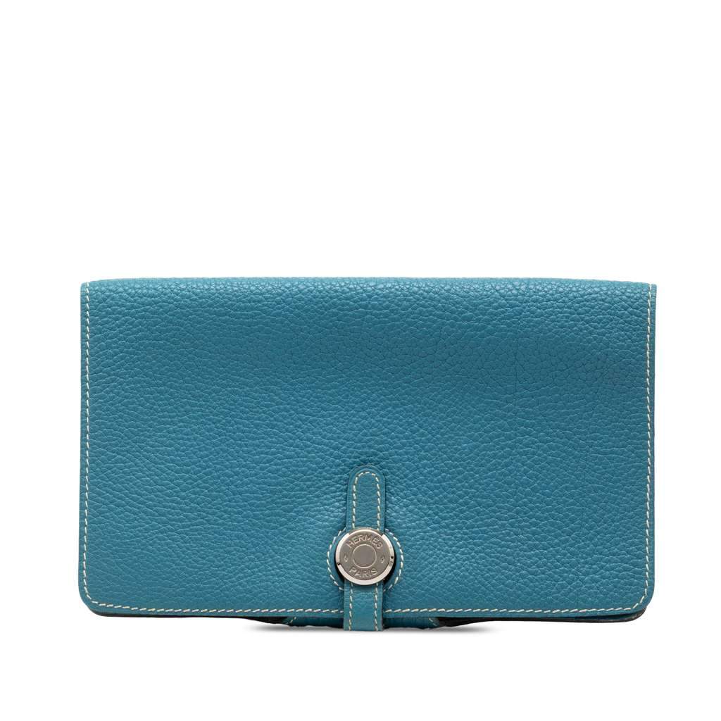 Hermès Togo Dogon Long Wallet Blue Leather Very good condition - Front View