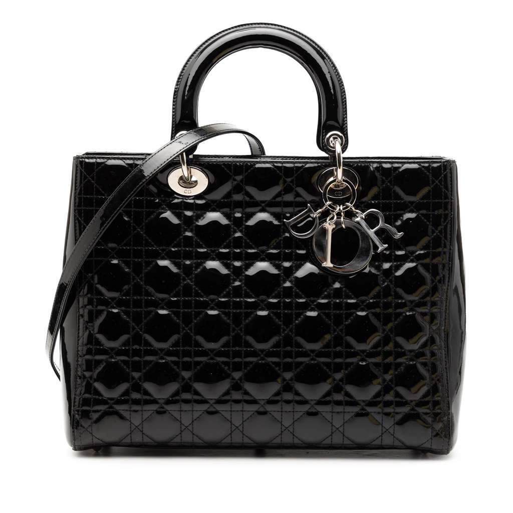 Dior Large Patent Cannage Lady Dior Black Leather Very good - Front View