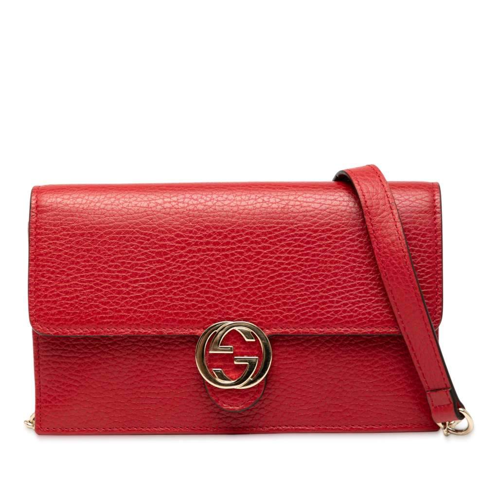 Gucci Leather Interlocking G Dollar Wallet on Chain Red Leather Very good - Front View