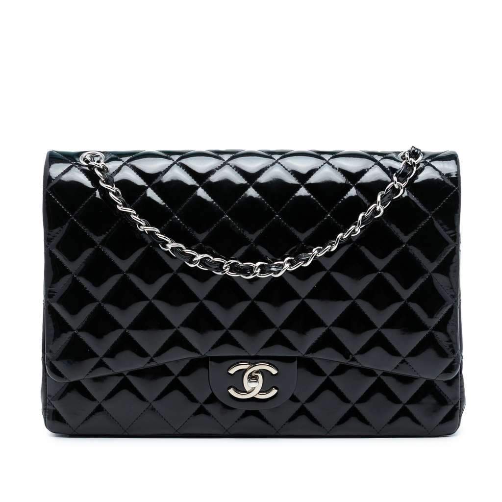 Chanel Maxi Classic Patent Double Flap Blue Leather Very good condition - Front View