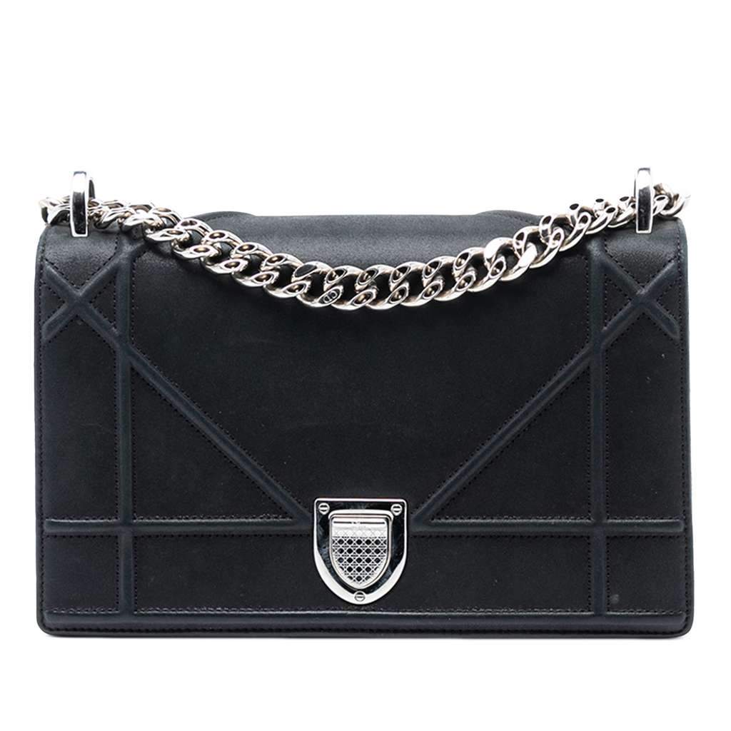 Dior Small Lambskin Diorama Flap Black Leather Good - Front View