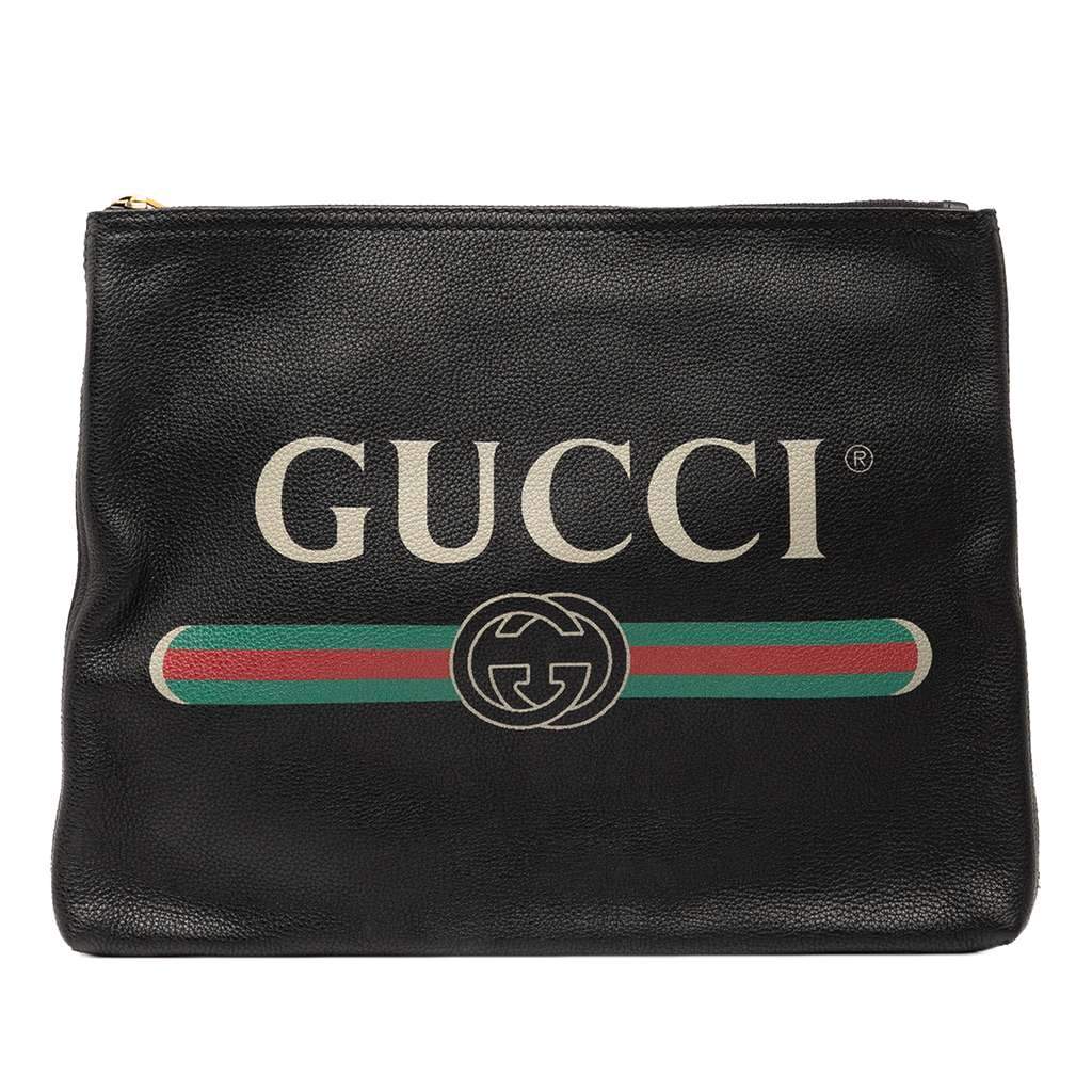 Gucci Medium Leather Logo Portfolio Clutch Black Leather Very good - Front View
