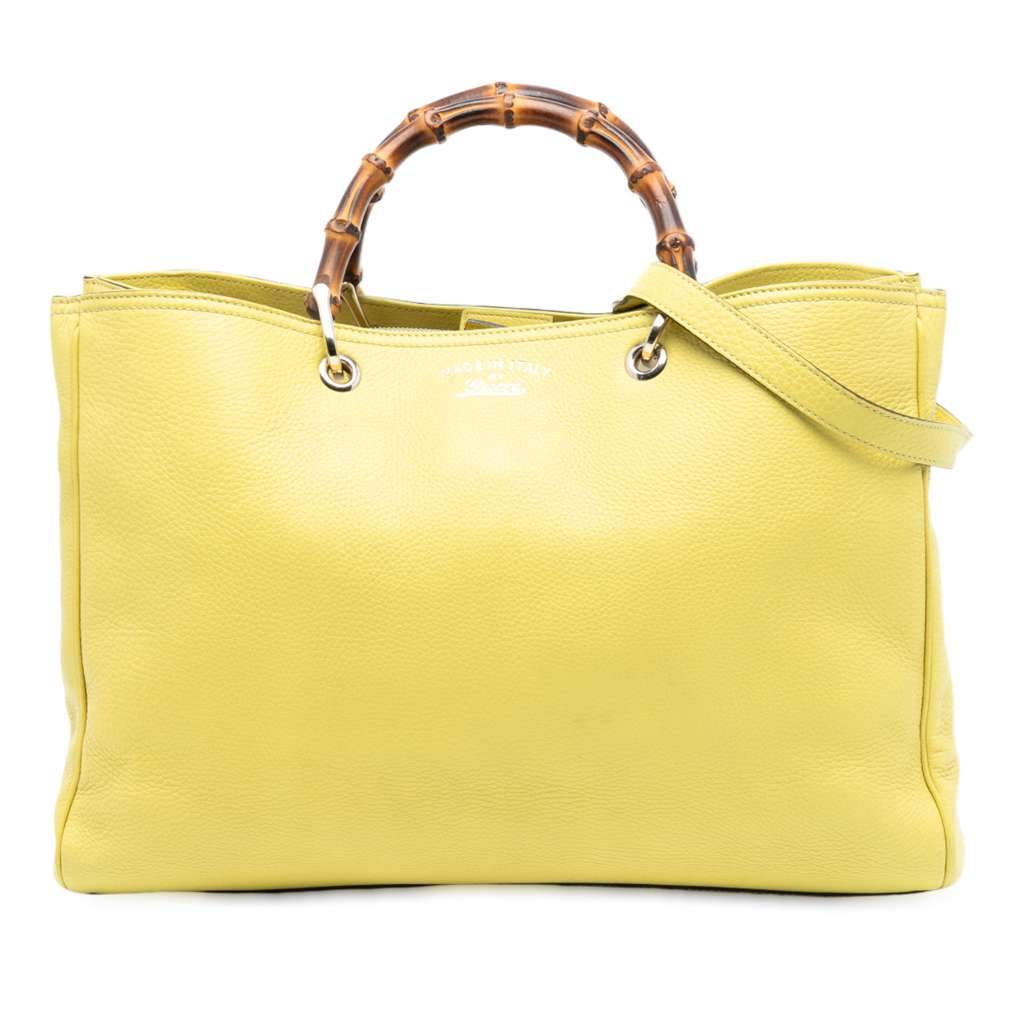 Gucci Large Calfskin Bamboo Shopper Satchel Yellow X-Large L