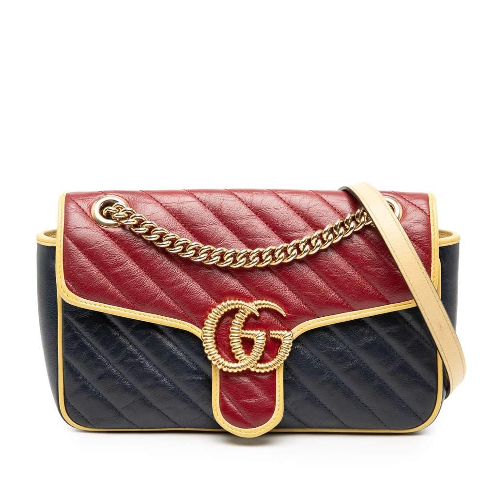 Gucci Medium GG Marmont Bicolor Matelasse Diagonal Leather Torchon Shoulder Bag Blue Leather Good condition - Front View