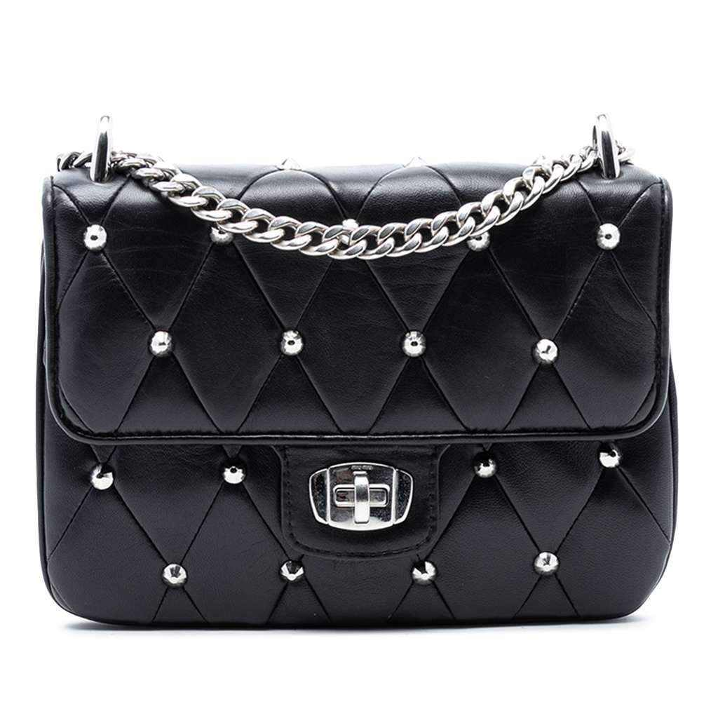 Miu Miu Studded Matelasse Leather Crossbody Black Leather Good condition - Front View