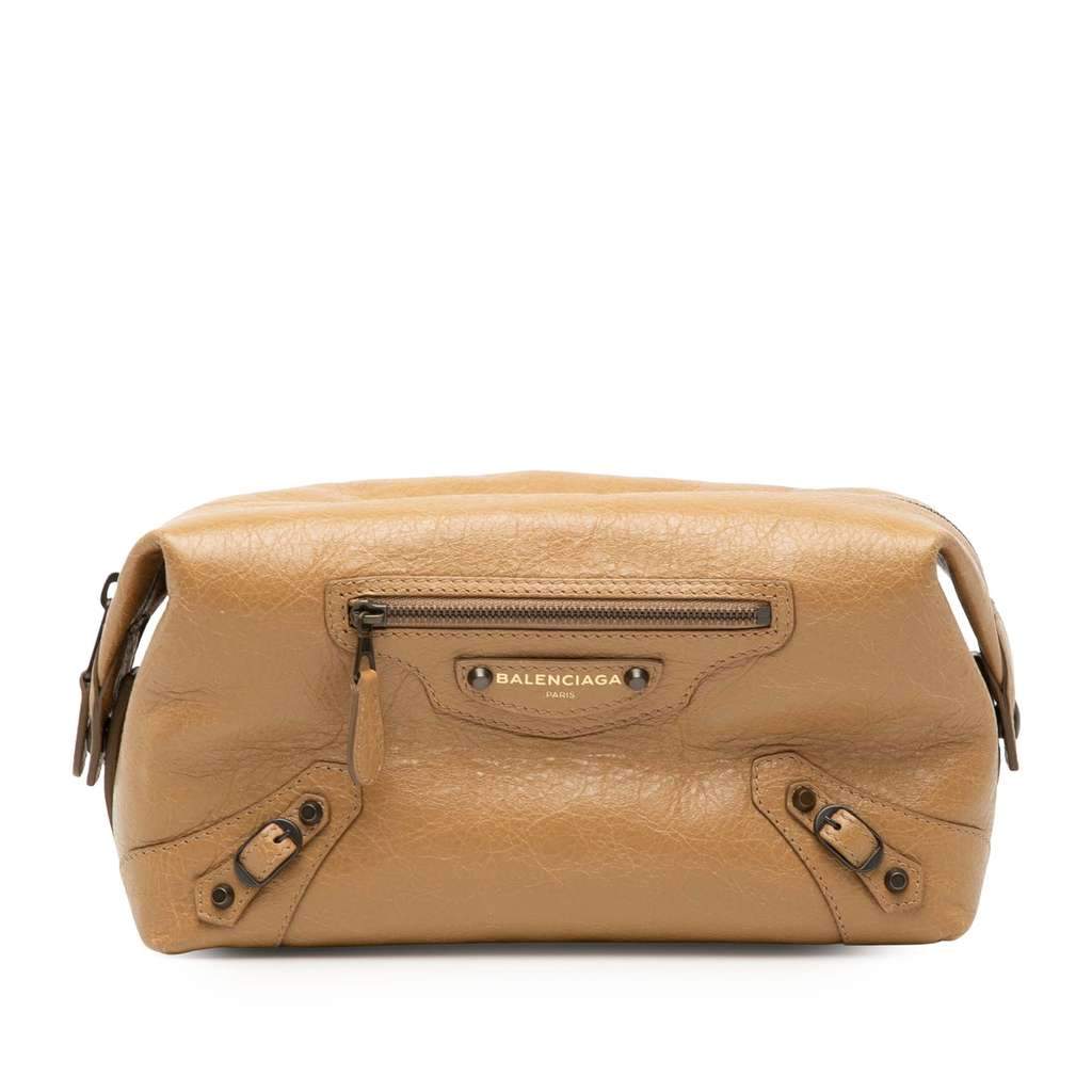 Balenciaga Lambskin Motocross Classic Toiletry Pouch Brown Leather Very good condition - Front View