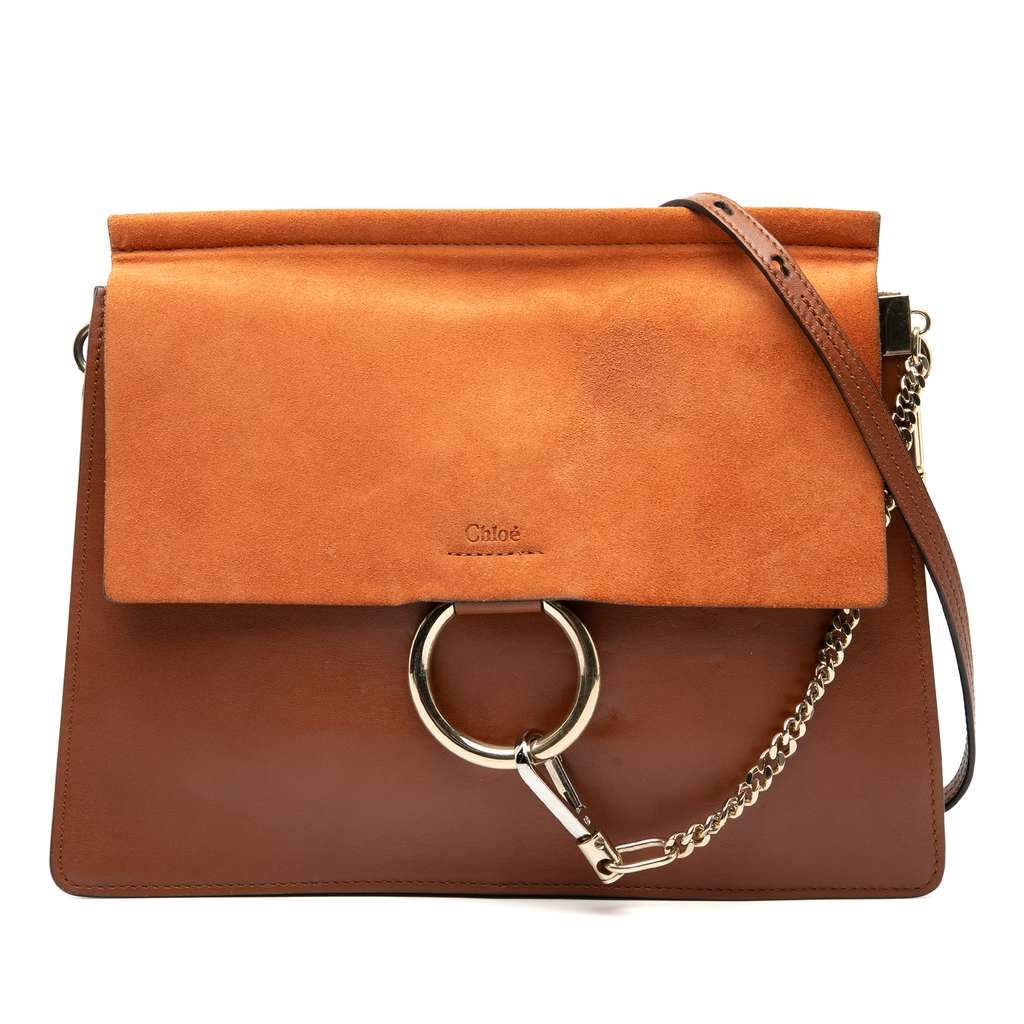 Chloé Medium Calfskin and Suede Faye Crossbody Brown Leather Good condition - Front View